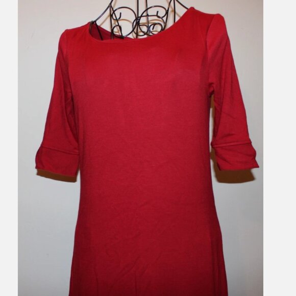 Donna Ricco Red Short Sleeve Dress XS Rayon Back Zip Closure XS Office Career - Picture 2 of 6